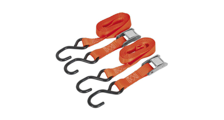 Sealey TD05025CS Cam Buckle Tie Down 25mm x 2.5m Polyester Webbing with S Hooks 500kg Load Test