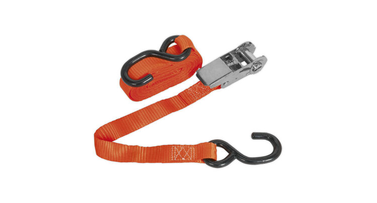 Sealey TD0845S Ratchet Tie Down 25mm x 4.5m Polyester Webbing with S Hook 800kg Load Test