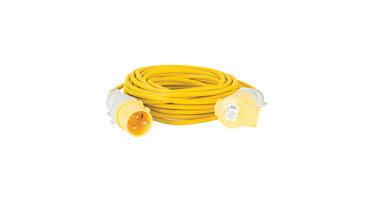 Defender 14M Extension Lead - 32A 2.5mm Cable - Yellow 110V