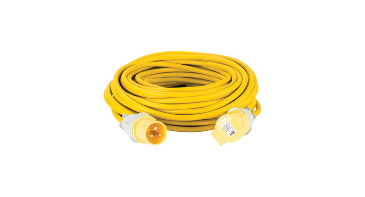 Defender 25M Extension Lead - 16A 2.5mm Cable - Yellow 110V