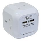 Sealey EL144USB Extension Cable Cube 1.4m 4 x 230V + 2 x USB Sockets - White additional 1