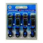 Silverline Ratchet Tie Down Strap S-Hook 4pce 4m x 25mm - Rated 350kg Capacity 700kg additional 6