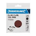 Silverline Hook &amp; Loop Discs Punched 115mm 10pce 115mm 4 x 60, 2 x 80, 120, 240G additional 2