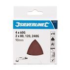 Silverline Hook &amp; Loop Triangle Sheets 90mm 10pce 4 x 60, 2 x 80, 120, 240G additional 2