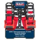 Sealey TD1202SR Slide Ratchet Tie Down 32mm x 3m Polyester Webbing with S Hooks 1200kg Load Test additional 3