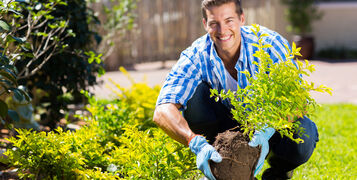 Happy,Young,Man,Gardening,In,Backyard