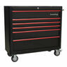 Sealey AP41206BR Rollcab 6 Drawer Wide Retro Style - Black with Red Anodised Drawer Pulls additional 1