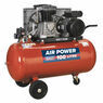 Sealey SAC1103B Compressor 100ltr Belt Drive 3hp with Cast Cylinders & Wheels additional 1