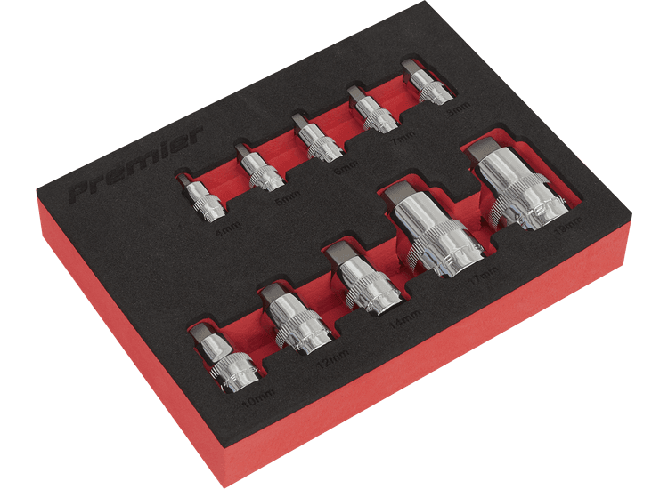 Sealey Hex Socket Bit Set 10pc Stubby 1/4", 3/8" &amp; 1/2"Sq Drive AK6244