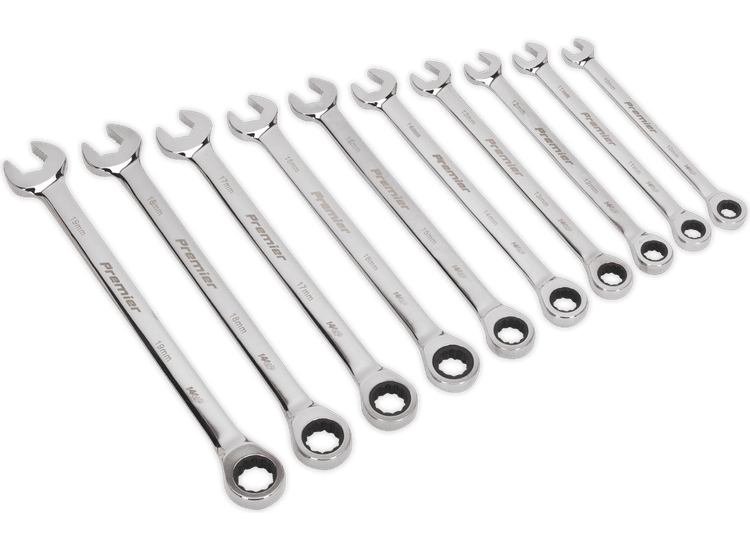 Sealey Combination Ratchet Spanner Set 10pc Extra-Long Metric AK63914