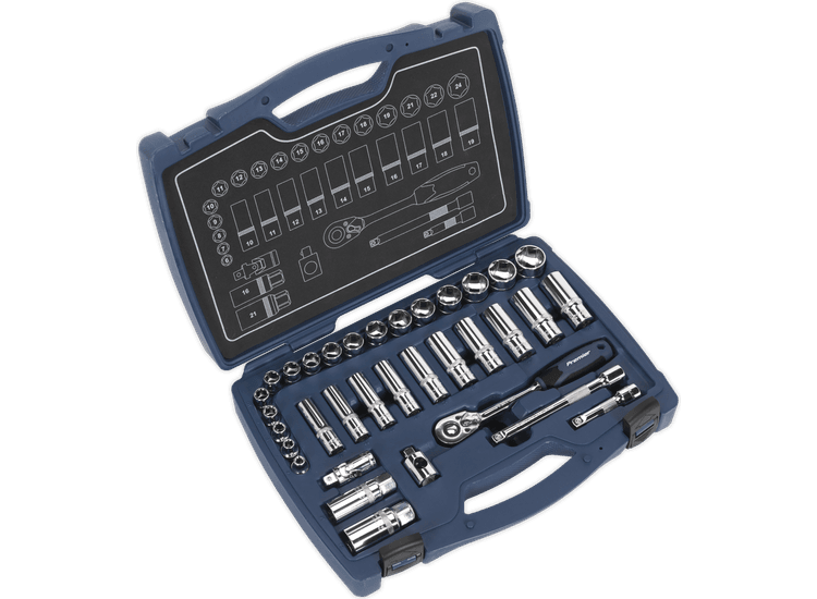 Sealey Socket Set 34pc 3/8"Sq Drive 6pt WallDrive® Metric AK8991