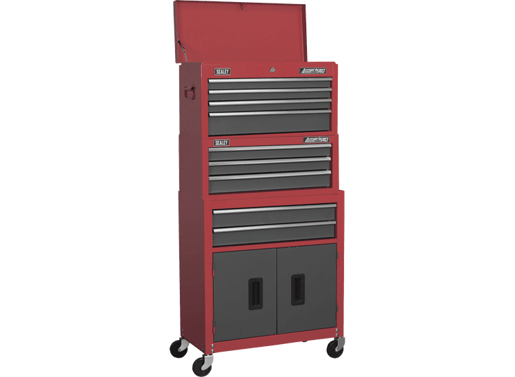 Sealey Topchest, Mid-Box &amp; Rollcab 9 Drawer Stack - Red AP2200BBSTACK