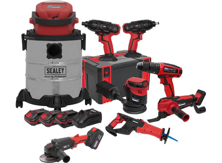 Sealey CP20V Series 8 x 20V Cordless Tool Combo - 4 Batteries CP20VCOMBO4