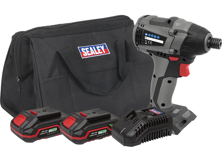 Sealey Brushless Impact Driver Kit 1/4" Hex 20V - 2 Batteries CP20VIDXKIT