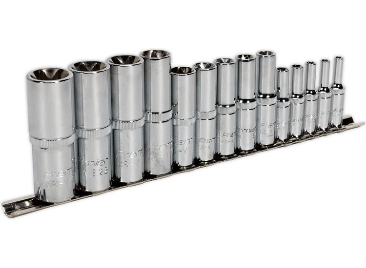 Sealey AK6114 TRX-Star* Socket Set 14pc Deep 1/4", 3/8" &amp; 1/2"Sq Drive E4-E24