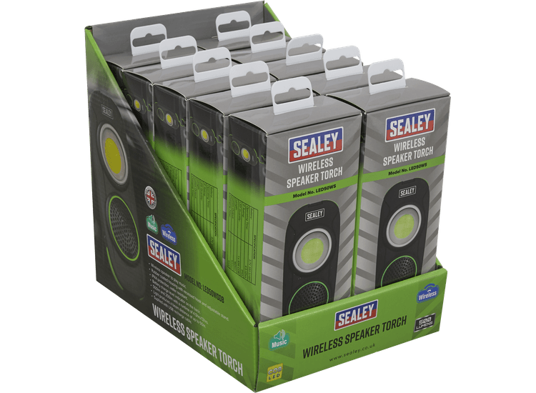 Sealey Rechargeable Torch with Wireless Speaker 10W COB LED - Display Box of 10 LED50WSDB