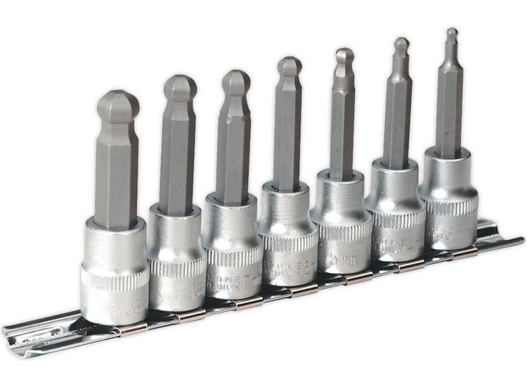 Sealey AK621 Hex Ball-End Socket Bit Set 7pc Metric 3/8"Sq Drive 62mm