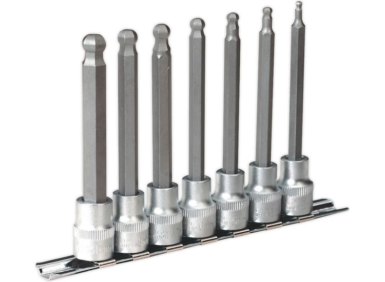 Sealey AK6212 Hex Ball-End Socket Bit Set 7pc Metric 3/8"Sq Drive 100mm