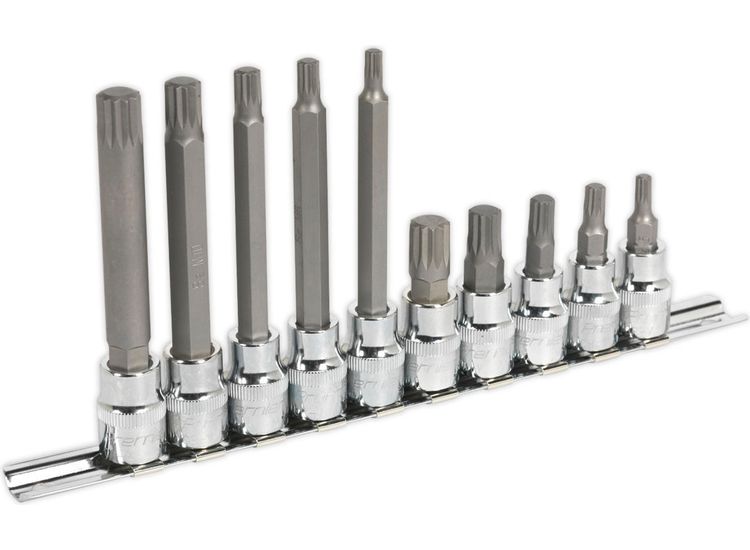 Sealey AK6216 Spline Socket Bit Set 10pc 3/8"Sq Drive