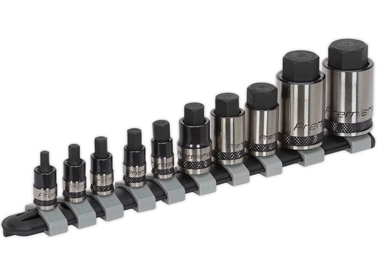 Sealey AK6229B Hex Socket Bit Set 10pc Stubby 1/4", 3/8" &amp; 1/2"Sq Drive Black Series