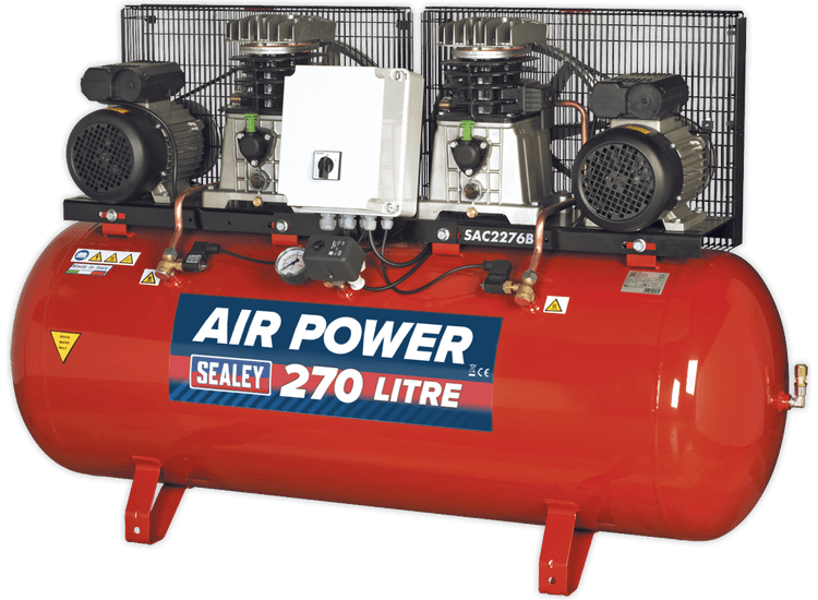Sealey Compressor 270L Belt Drive 2 x 3hp with Cast Cylinders SAC2276B