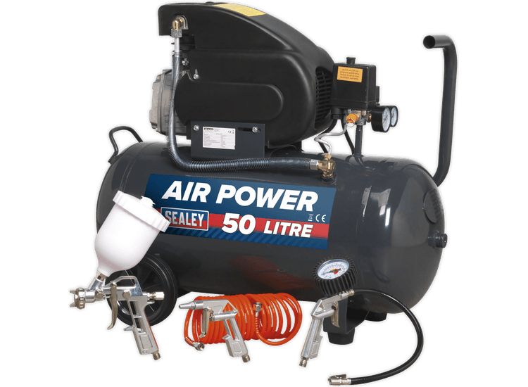 Sealey Compressor 50L Direct Drive 2hp with 4pc Air Accessory Kit SAC5020EPK