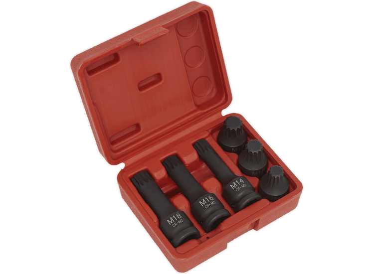 Sealey Impact Spline Socket Bit Set 6pc 1/2"Sq Drive SX052