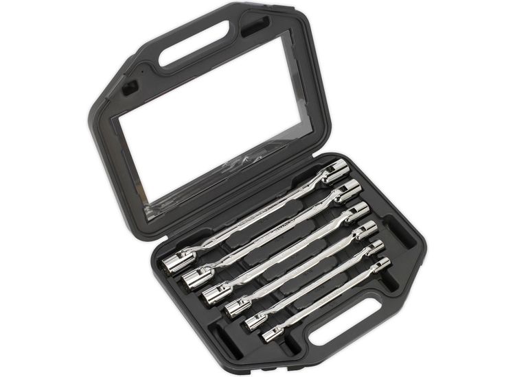 Sealey AK635 Double Flexi-Head Socket Spanner Set 6pc Fully Polished Metric