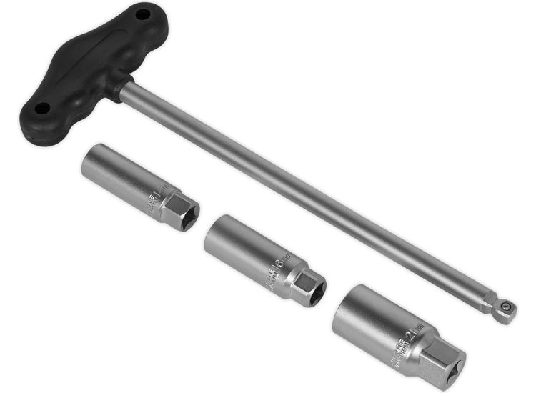Sealey AK6550 T-Bar &amp; Rubber Insert Spark Plug Socket Set 4pc 3/8"Sq Drive