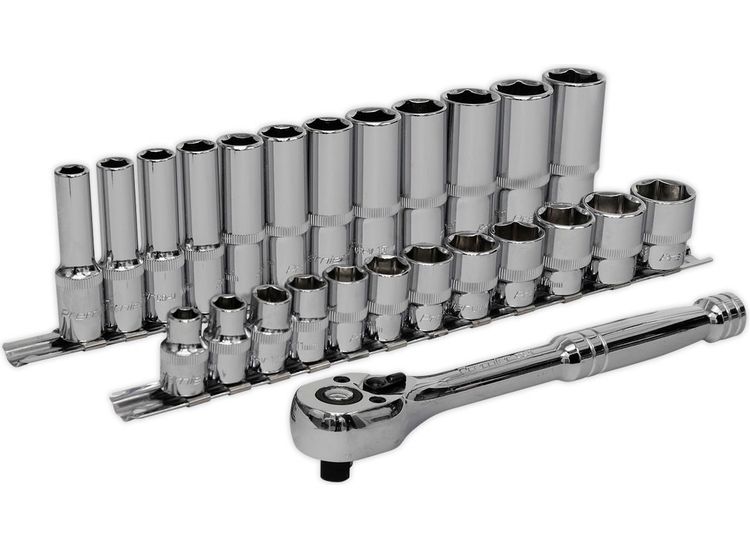 Sealey AK66722 Ratchet Wrench &amp; Socket Rail Set 25pc 3/8"Sq Drive