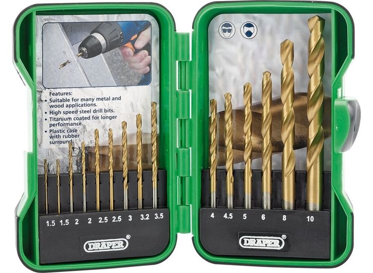 Draper Titanium Nitride Coated HSS Drill Bit Set 15 Piece