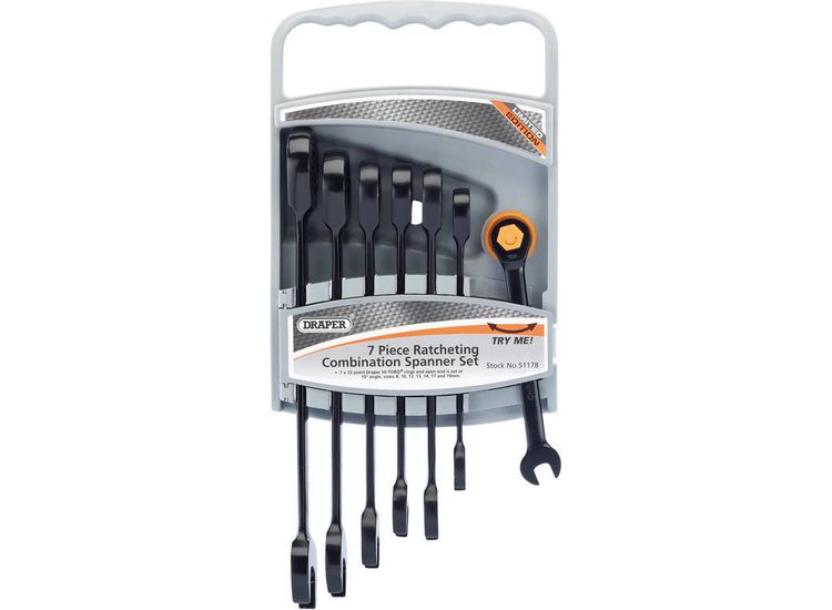 Draper 51178 Metric Ratcheting Combination Spanner Set Hi-Torq&amp;#174; (7 Piece)