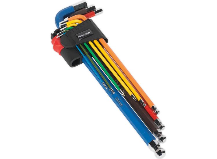 Sealey AK7191 Ball-End Hex Key Set 9pc Colour-Coded Extra-Long Metric