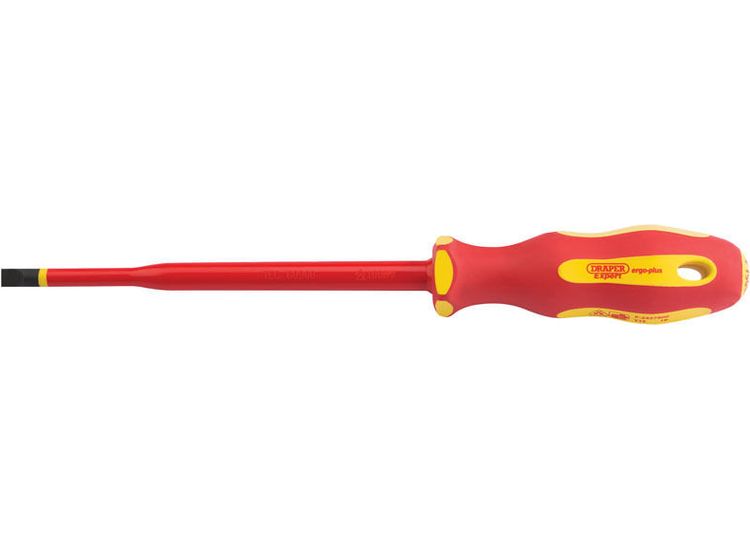 Draper 02162 Ergo Plus&amp;#174; Slimline Plain Slot VDE Screwdriver (6.5mm x 150mm)