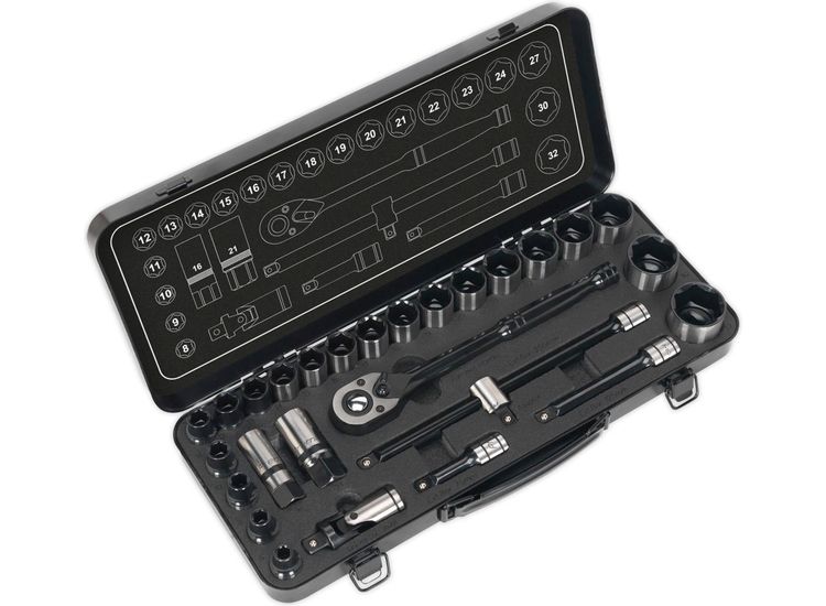 Sealey AK7972 Socket Set 28pc 1/2"Sq Drive 6pt WallDrive&amp;reg; Metric Black Series