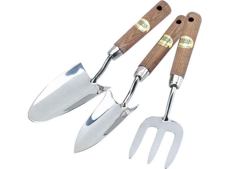 Draper 09565 Stainless Steel Hand Fork and Trowels Set with Ash Handles (3 Piece)