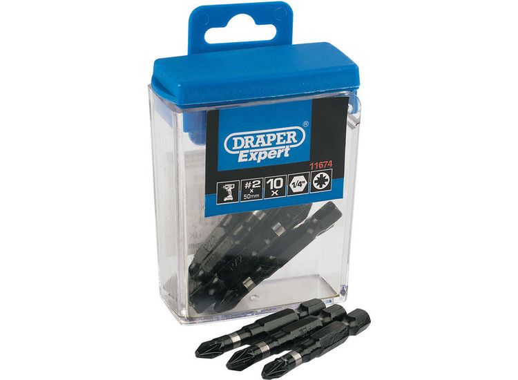 Draper 11674 No. 2 PZ x 50mm Type Impact Bits (10 Piece)