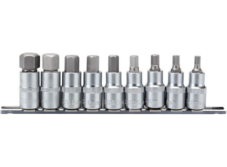 Draper 16307 1/2" Sq. Dr. 55mm Long Metric Hexagonal Socket Bit Set (9 Piece)