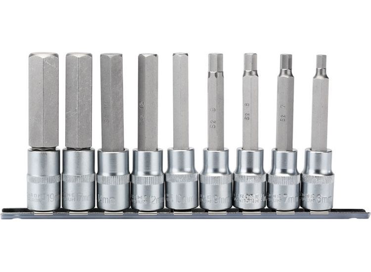 Draper 16308 1/2" Sq. Dr. 100mm Long Metric Hexagonal Socket Bit Set (9 Piece)