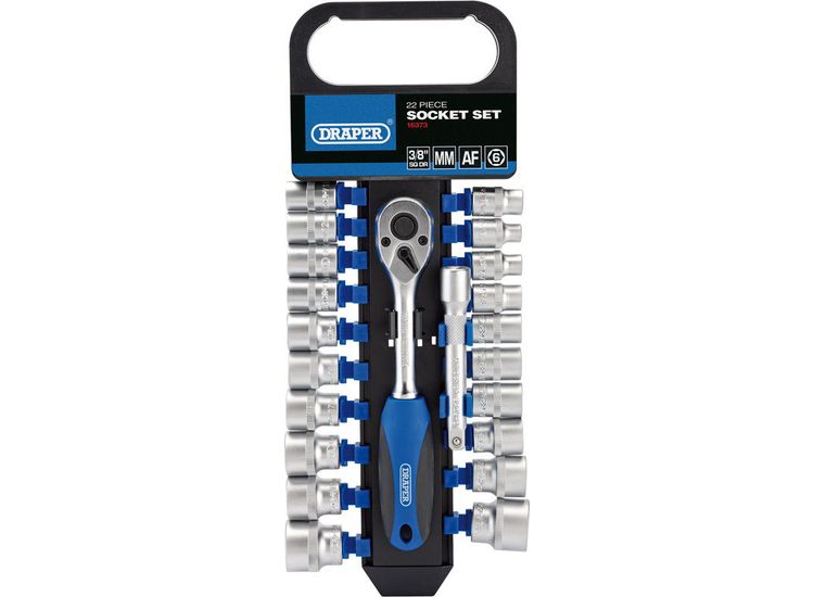 Draper 16373 3/8" Sq. Dr. Combined MM/AF Socket and Ratchet Set (22 Piece)