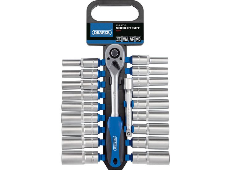 Draper 16377 1/2" Sq. Dr. Combined MM/AF Deep Socket and Ratchet Set (20 Piece)