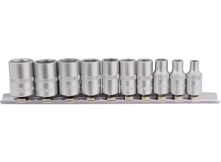 Draper 16398 1/4" Sq. Dr. Metric socket on Metal Rail (10 Piece)