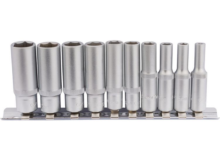 Draper 16399 1/4" Sq. Dr. Metric Deep socket on Metal Rail (10 Piece)