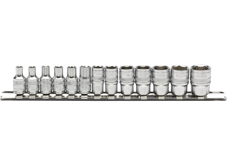 Draper 16487 1/4" Sq. Dr. Metric Socket Set on Metal Rail (13 Piece)