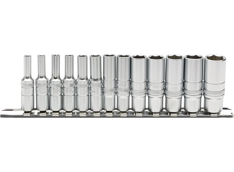 Draper 16490 1/4" Sq. Dr. Deep Metric socket on Metal Rail (13 Piece)