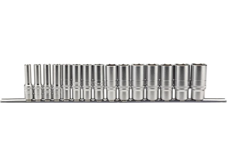 Draper 16494 3/8" Sq. Dr. Metric Deep Socket Set on Metal Rail (15 Piece)