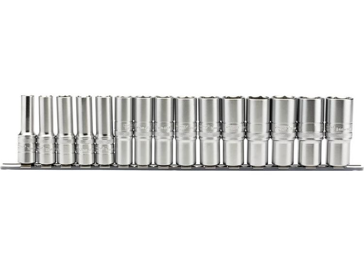 Draper 16499 1/2" Sq. Dr. Metric Deep socket on a Socket Rail (15 Piece)
