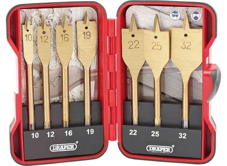 Draper 18560 Titanium Nitride Coated Flat Wood Bit Set (7 Piece)