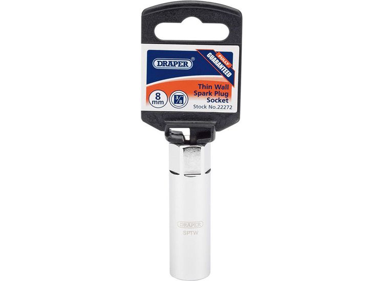 Draper 22272 8mm Thread (14mm Socket) 3/8" Sq. Dr. Thin Wall Hi-Torq&amp;#174; 12 Point Spark Plug Socket