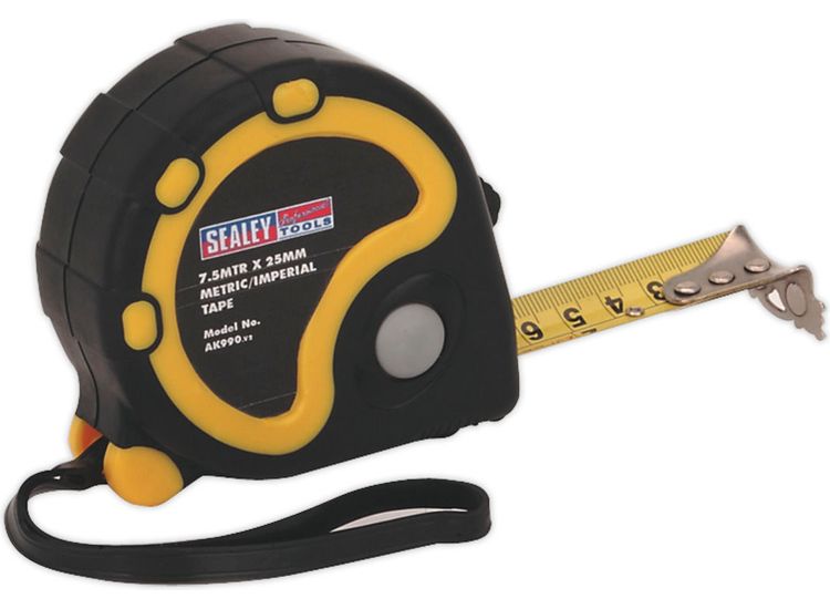 Sealey AK990 Rubber Measuring Tape 7.5m(25ft) x 25mm Metric/Imperial